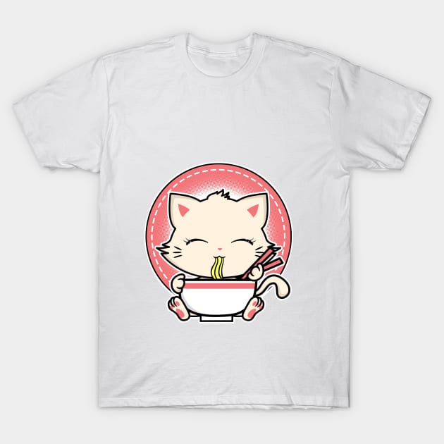 Kawaii Ramen Noodle Cat Kitty Cute T-Shirt by theglaze